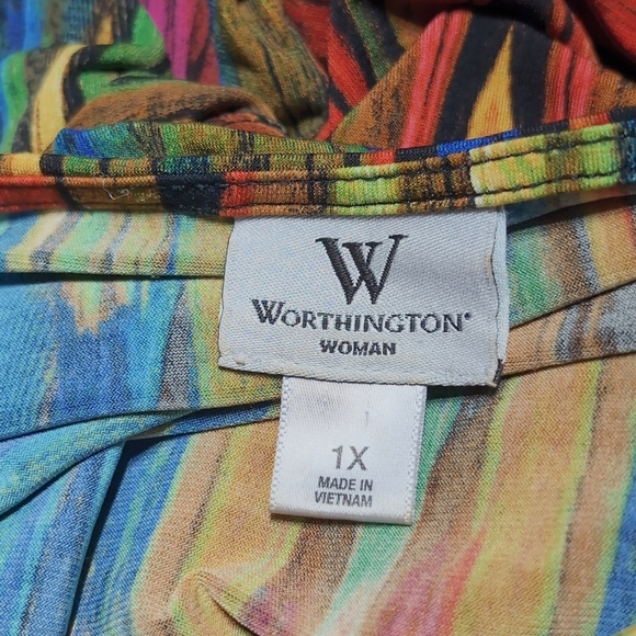 Worthington Vibrant Abstract Multicolor Sz 1X  Blouse - Picture 5 of 6